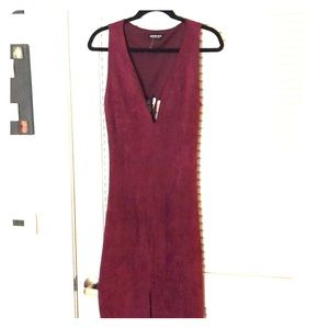 Maroon Midi length dress with open back. Size M
